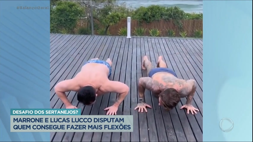 Vídeo: Marrone e Lucas Lucco disputam quem consegue fazer mais flexões