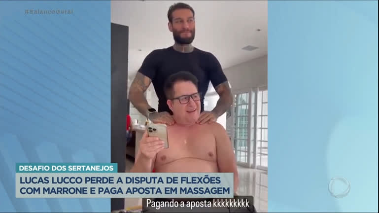 Vídeo: Lucas Lucco perde disputa de flexões com Marrone e paga aposta em massagem