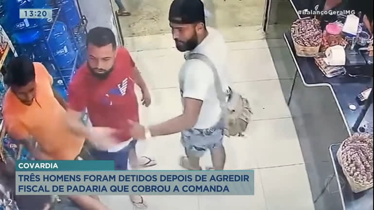 Vídeo: Trio é suspeito de agredir fiscal de padaria em Santa Luzia (MG)