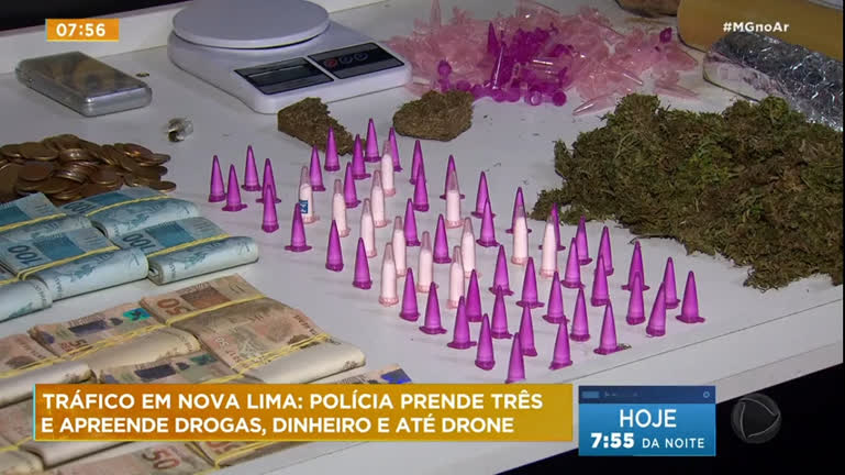 Vídeo: Polícia apreende drone, dinheiro e drogas com três pessoas em Nova Lima (MG)