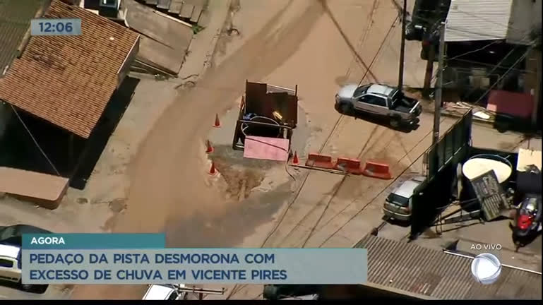 Vídeo: Pedaço de pista desmorona com excesso de chuvas em Vicente Pires