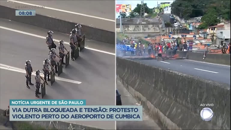 Vídeo: Polícia tem dificuldade para conter protesto na Rodovia Dutra, em São Paulo