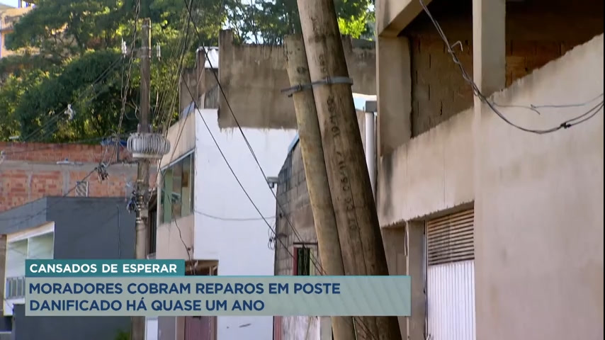 Vídeo: Poste escorado em madeira preocupa moradores do Jardim Vitória, em BH