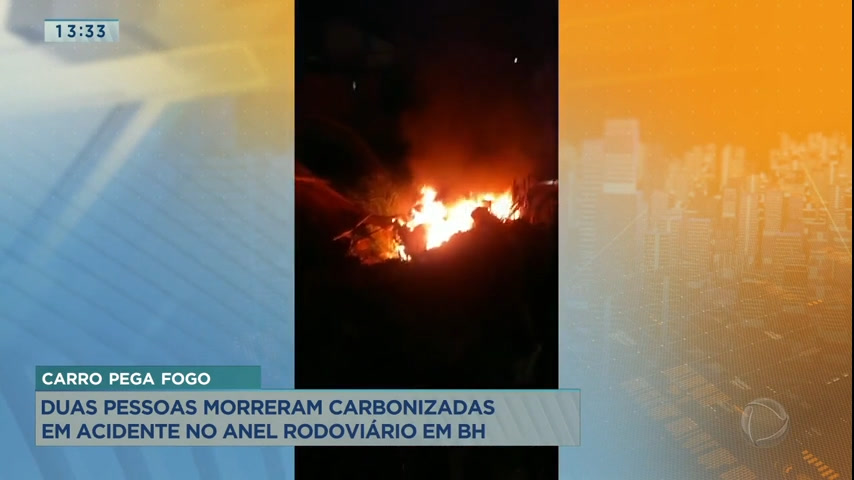 Vídeo: Carro pega fogo e duas pessoas morrem carbonizadas em acidente no Anel Rodoviário, em BH