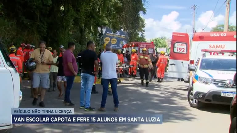 Vídeo: Van escolar irregular capota e fere 15 alunos em Santa Luzia (MG)