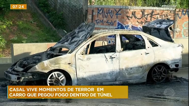 Vídeo: Casal relata momentos de terror após carro pegar fogo dentro de túnel em BH