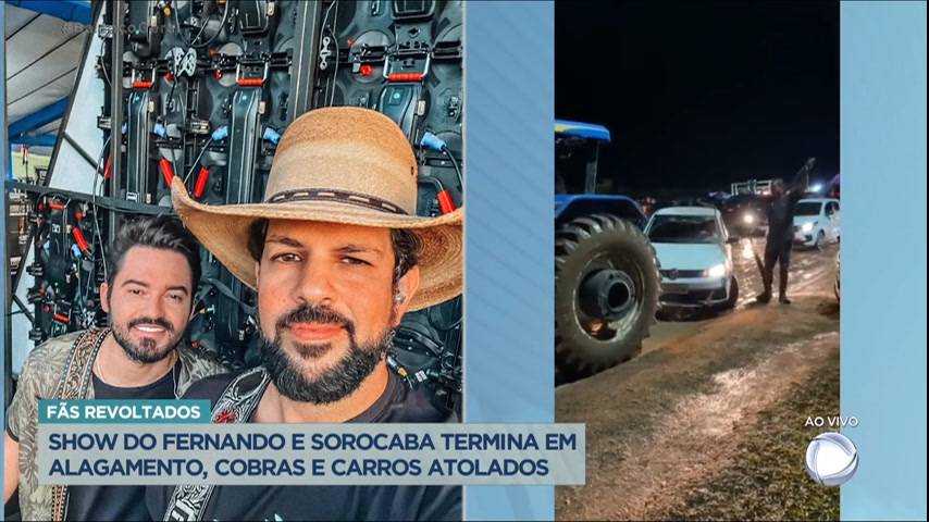 Vídeo: Chuva forte atrapalha show de Fernando e Sorocaba e carros ficam atolados