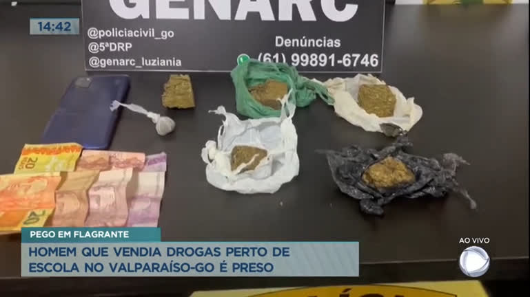 Vídeo: Homem que vendia drogas perto de escola no Valparaíso (GO) é preso