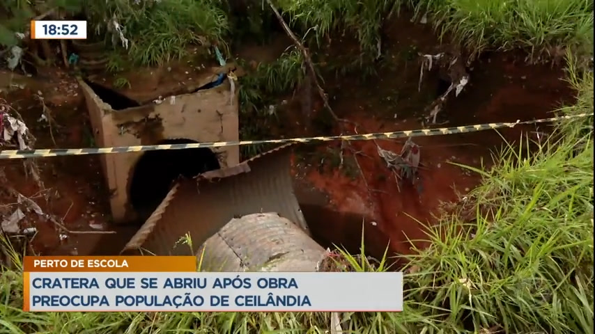 Vídeo: Cratera que se abriu após obra preocupa população de Ceilândia