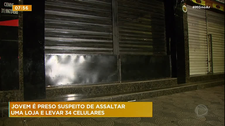 Vídeo: Jovem é preso suspeito de assaltar uma loja e levar 34 celulares em Santa Luzia (MG)
