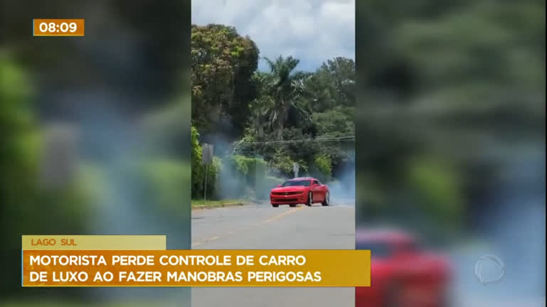 Vídeo: Motorista perde controle de carro de luxo ao fazer manobras perigosas no Lago Sul (DF)