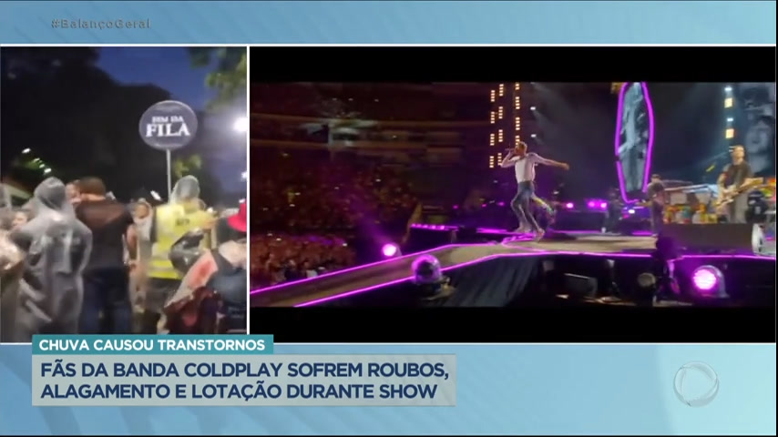 Vídeo: Show do Coldplay é marcado por roubos, alagamentos e lotação