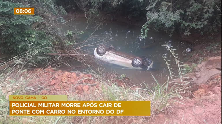 Vídeo: Policial Militar morre após cair de ponte com carro no Entorno do DF