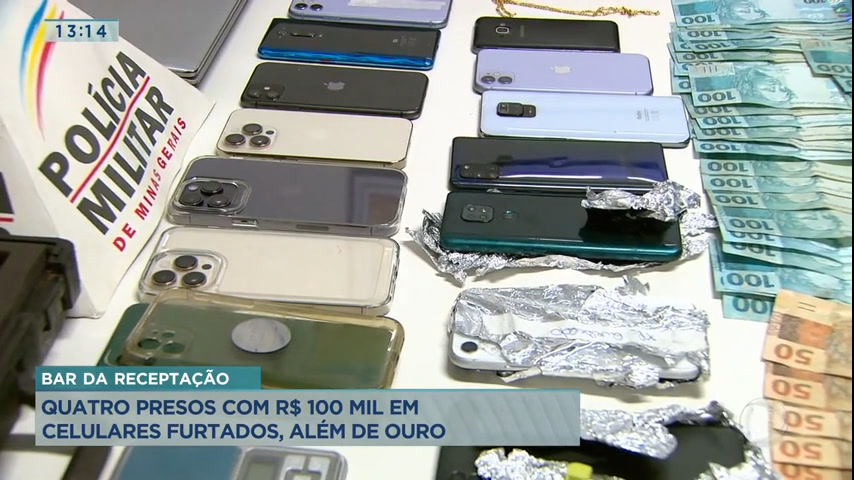 Vídeo: Quatro suspeitos são presos com R$ 100 mil, celulares furtados e ouro no centro de BH