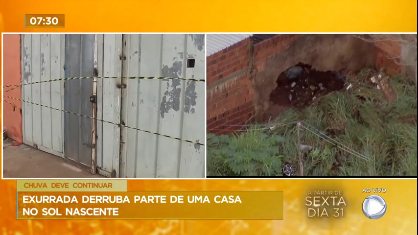 Vídeo: Enxurrada derruba parte de casa no Sol Nascente (DF)