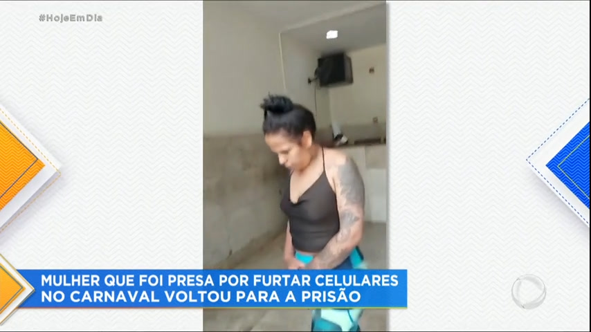 Vídeo: Mulher detida com 13 celulares no Carnaval volta para a cadeia