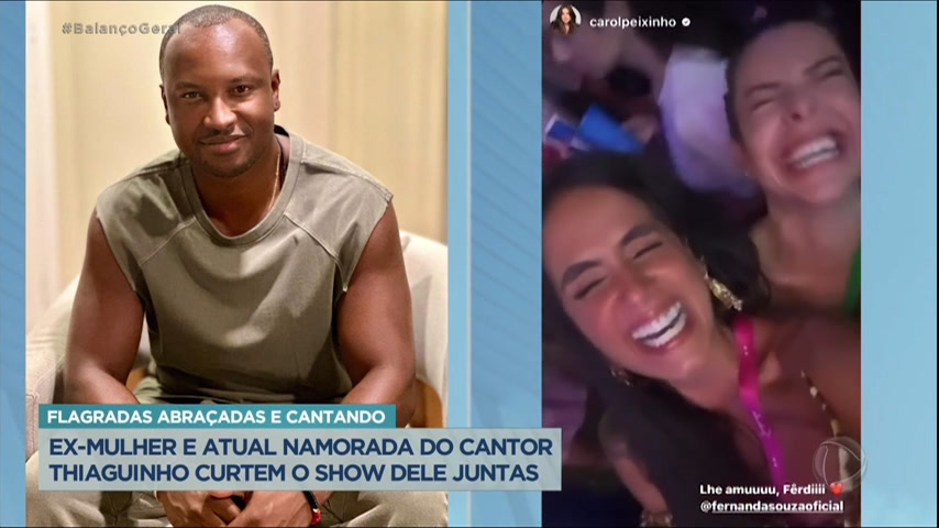 Vídeo: Ex-mulher e atual namorada de Thiaguinho posam juntas durante show do cantor