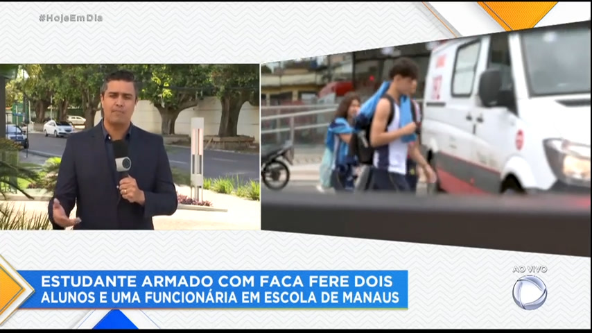 Vídeo: Aluno armado com faca ataca dois colegas e uma funcionária em escola de Manaus