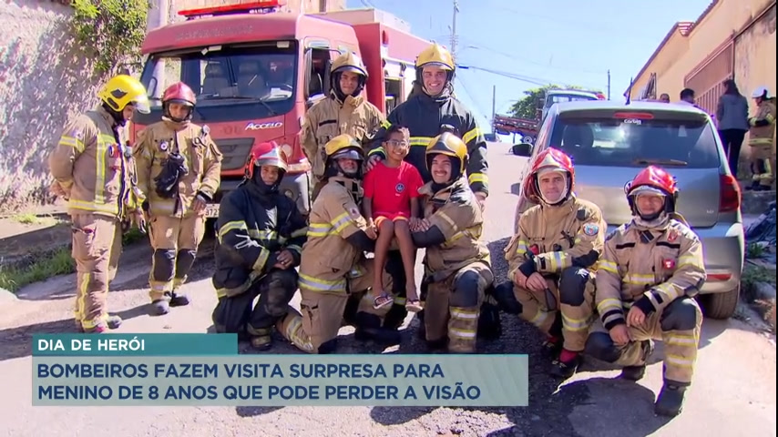 Vídeo: Bombeiros fazem visita surpresa para menino de 8 anos que pode perder a visão
