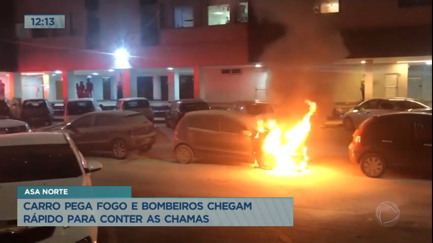 Vídeo: Carro pega fogo em estacionamento na Asa Norte (DF)