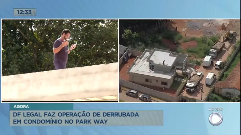 Vídeo: Homem sobe em casa de luxo em Brasília para impedir a derrubada do imóvel