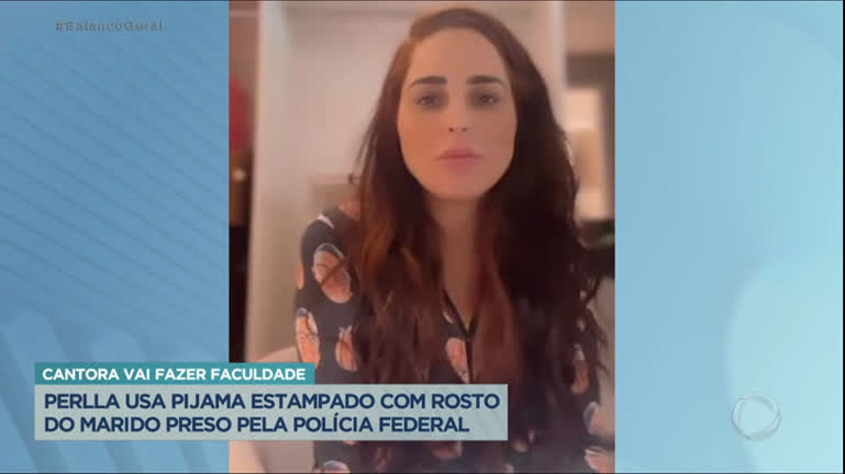 Vídeo: Perlla é vista usando pijama com o rosto do marido preso