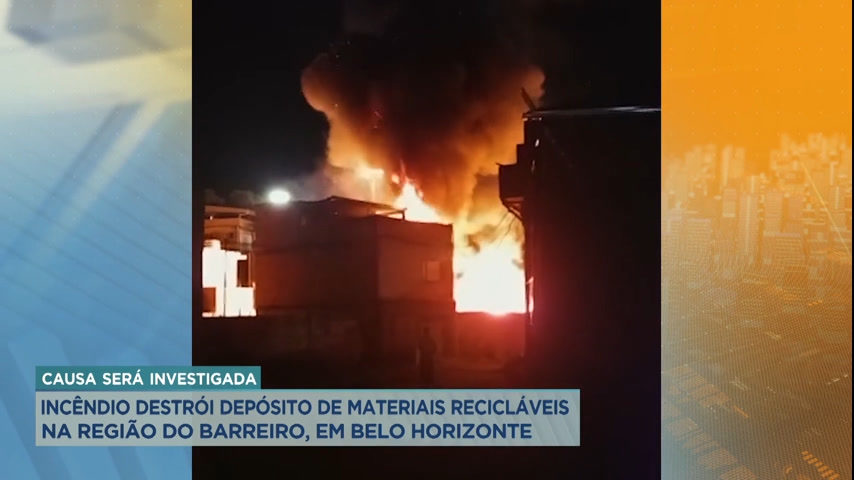 Vídeo: Incêndio destrói depósito de materiais recicláveis na região do Barreiro, em BH
