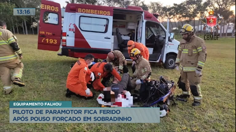 Vídeo: Piloto de paramotor fica ferido após pouso forçado em Sobradinho (DF)