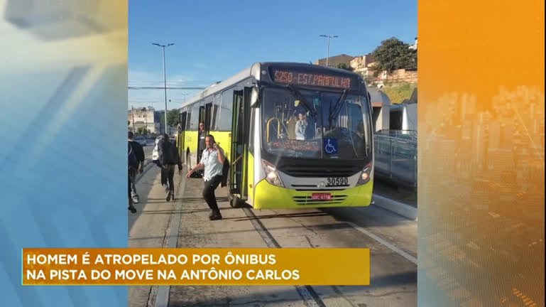 Vídeo: Homem é atropelado por ônibus na pista do Move na Av. Antônio Carlos, em BH