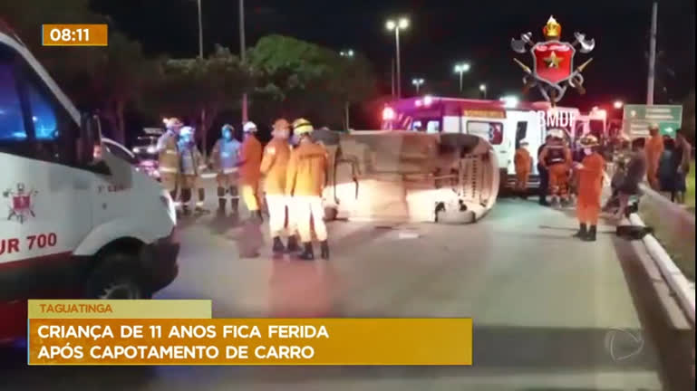 Vídeo: Criança de 11 anos fica ferida após capotamento de carro em Taguatinga (DF)