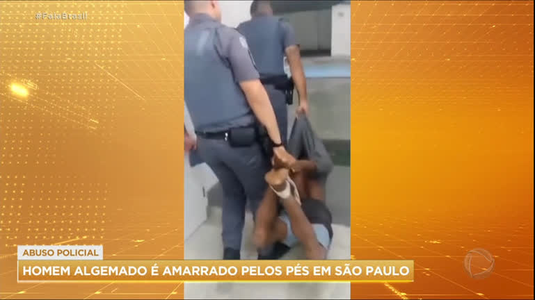 Vídeo: Homem é amarrado pelos pés e mãos e carregado por policiais em São Paulo