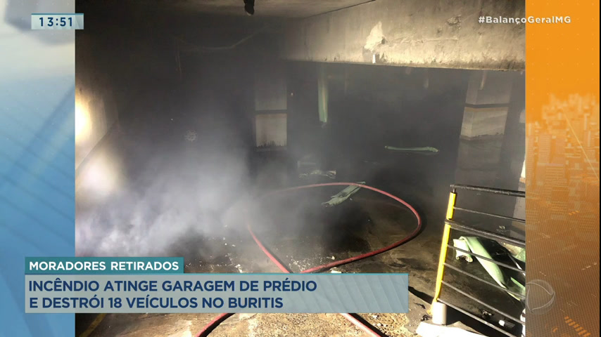 Vídeo: Incêndio atinge garagem de prédio e destrói 18 veículos em Belo Horizonte