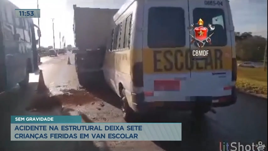 Vídeo: Batida entre van escolar e caminhão deixa adolescente ferida no DF