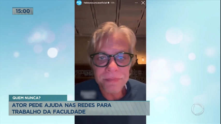 Vídeo: Fábio Assunção pede ajuda nas redes para trabalho da faculdade