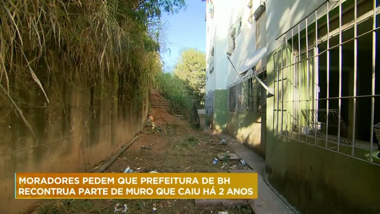 Vídeo: Moradores pedem reconstrução de parte de muro que caiu há dois anos em BH