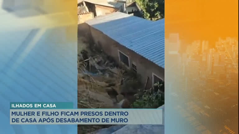 Vídeo: Mulher e filho ficam presos dentro de casa após desabamento de muro em BH