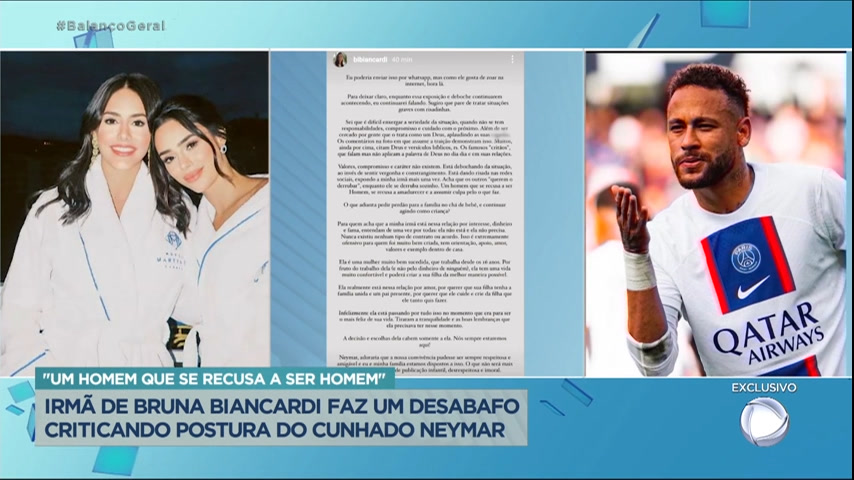 Vídeo: "Se recusa a ser homem", desabafa irmã de Bruna Biancardi sobre Neymar