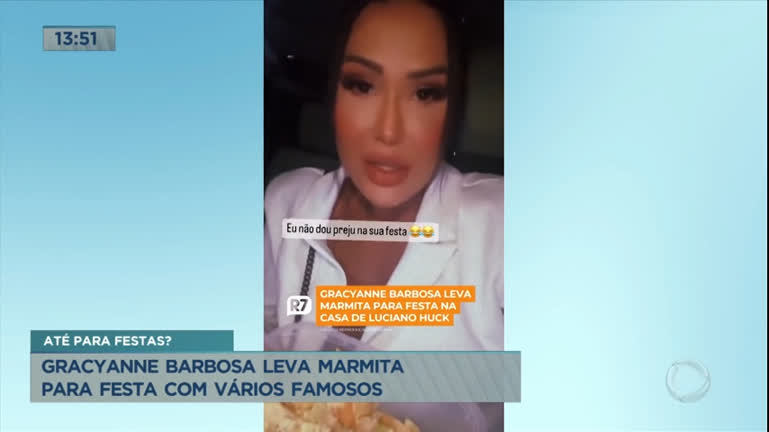 Vídeo: Gracyanne Barbosa leva marmita para festa com vários famosos
