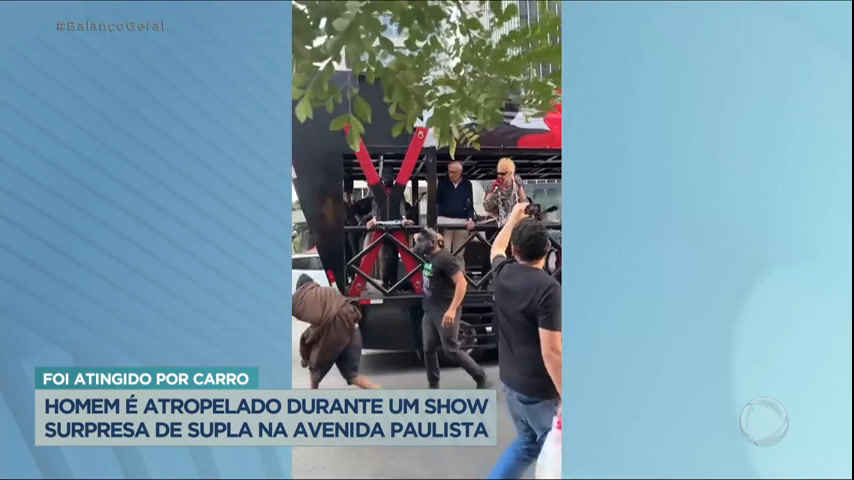 Vídeo: Supla faz show na Avenida Paulista e homem em situação de rua é atropelado durante a apresentação