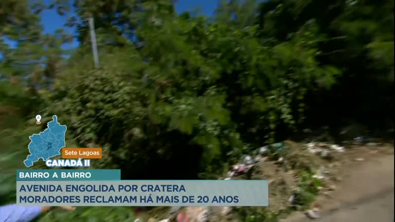 Vídeo: Bairro a Bairro: Moradores reclamam de avenida engolida por cratera há mais de 20 anos em Sete Lagoas (MG)
