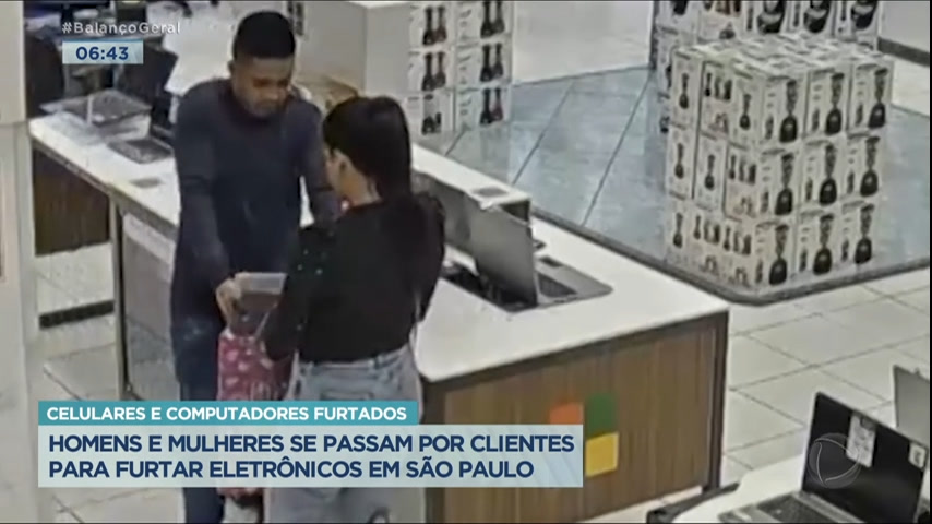 Vídeo: Homens e mulheres se passam por clientes para furtar celulares em lojas de SP