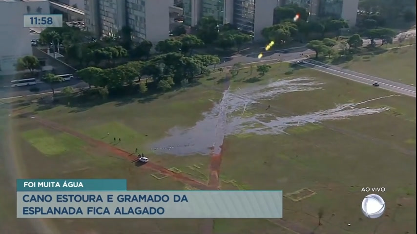 Vídeo: Cano estoura e gramado da Esplanada dos Ministérios fica alagado
