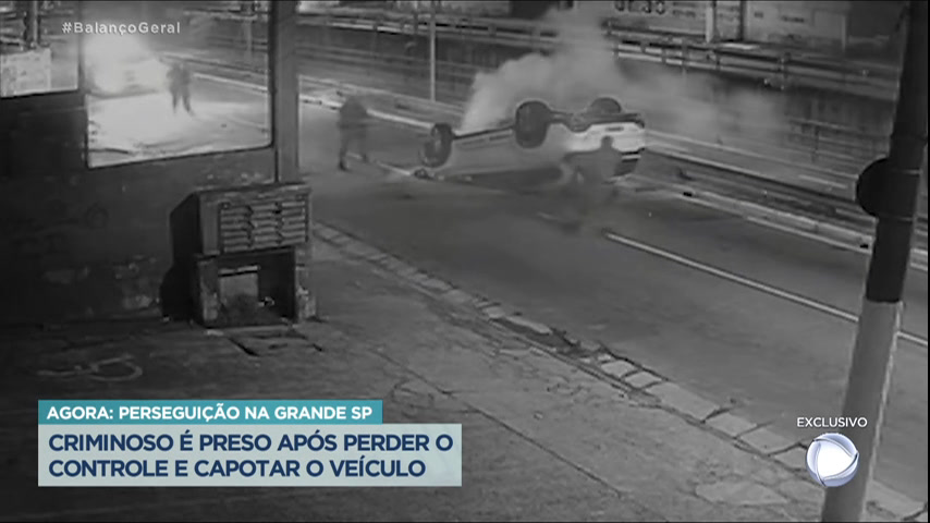 Vídeo: Criminoso capota carro em perseguição no ABC paulista
