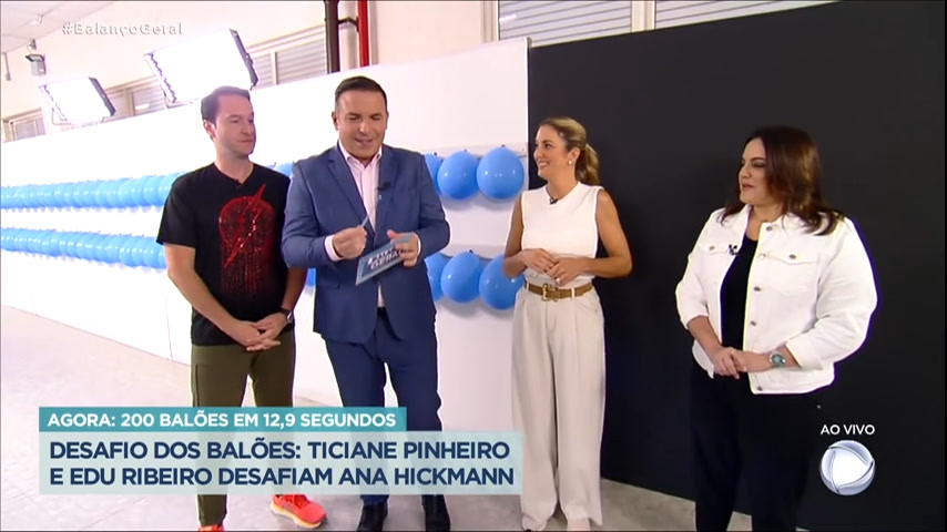 Vídeo: Edu Ribeiro e Ticiane Pinheiro tentam bater recorde de Ana Hickmann no "desafio dos balões"