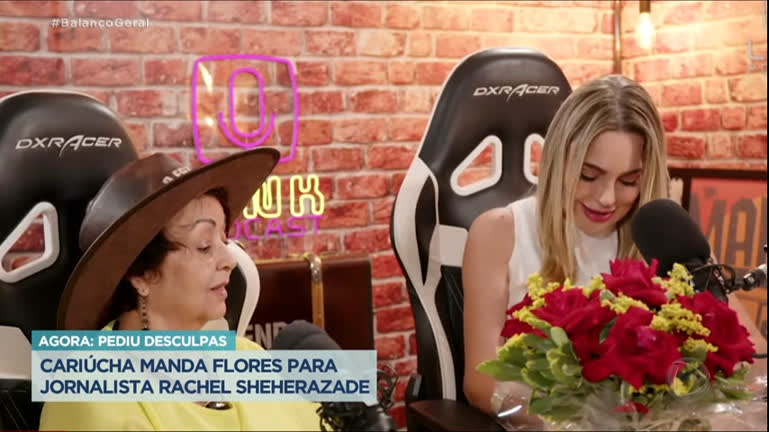 Vídeo: Cariúcha manda flores para Rachel Sheherazade e jornalista responde: "Não guardo mágoa"