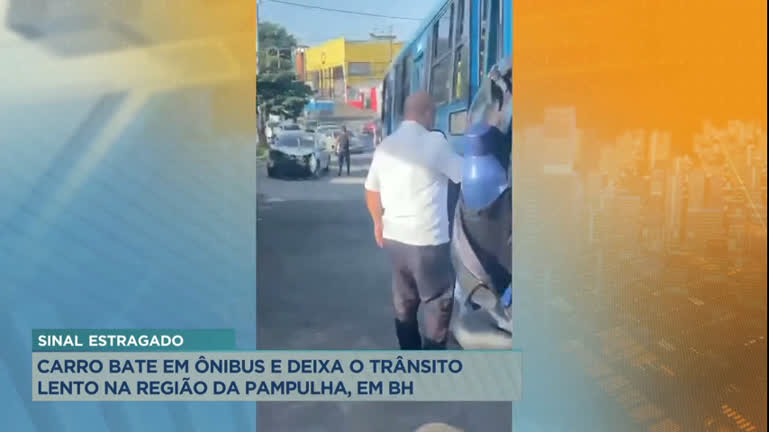 Vídeo: Acidente entre ônibus e carro causa trava trânsito na região da Pampulha, em BH