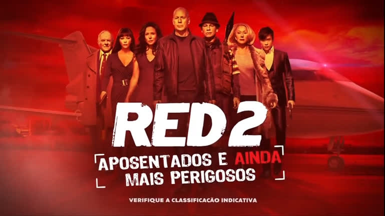 Chamada do filme RED 2: Aposentados e Ainda Mais Perigosos no Cine Maior  29/10/2023 