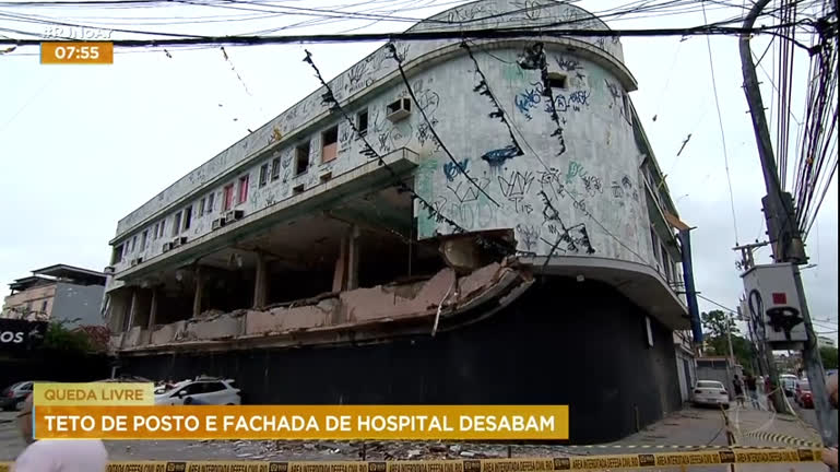Vídeo: Teto de posto e fachada de hospital desabam com temporal no Rio