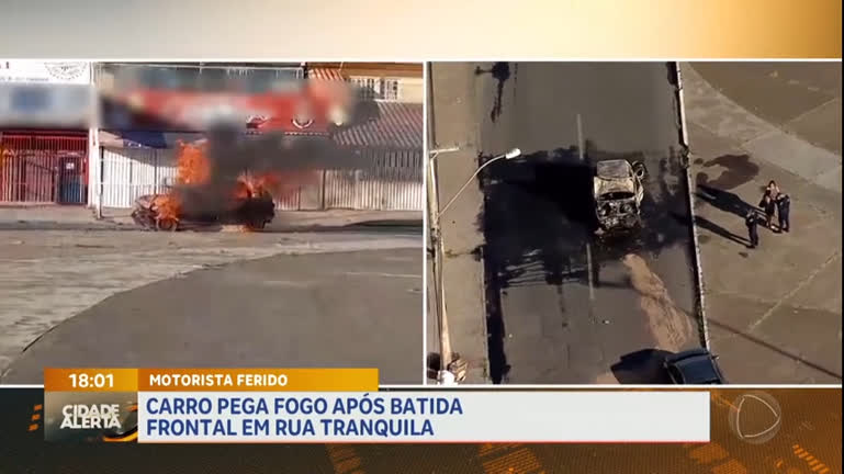Vídeo: Carro pega fogo depois de bater em outro veículo em Ceilândia (DF)
