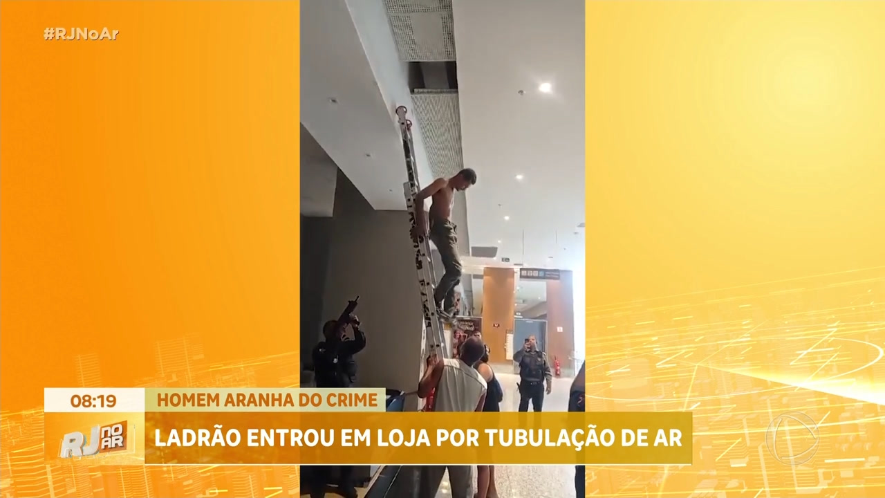 Vídeo: Suspeito é preso após invadir loja pela tubulação do ar-condicionado para roubar 40 celulares no Rio